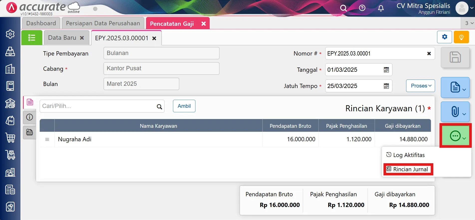 mencatat & menghitung PPh 21 bonus/THR karyawan